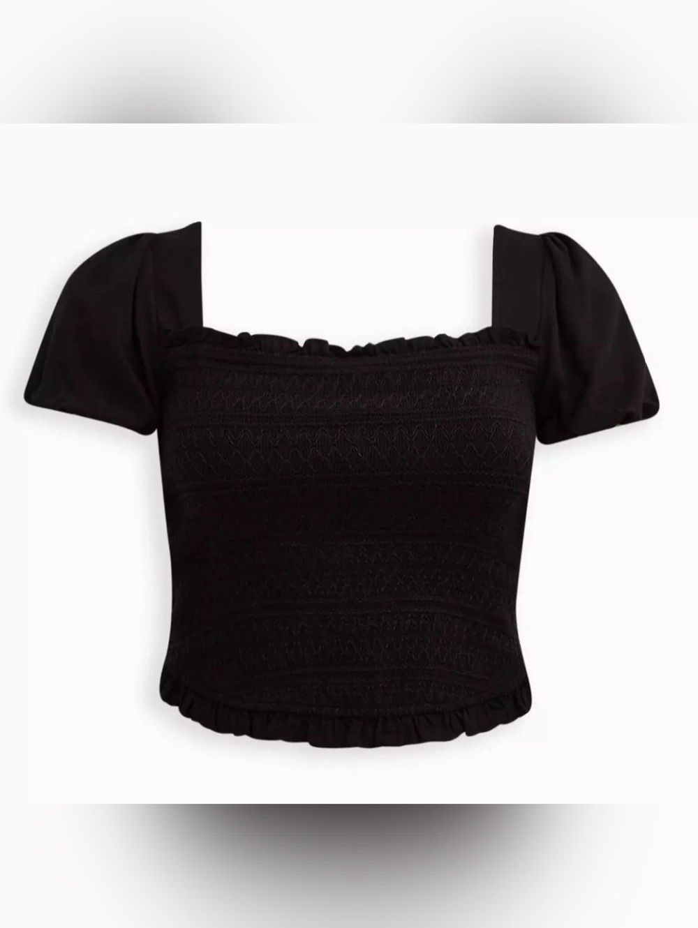 EUC! Torrid Black Smocked Square-Neck Puff Sleeve Crop Top - Size 00
